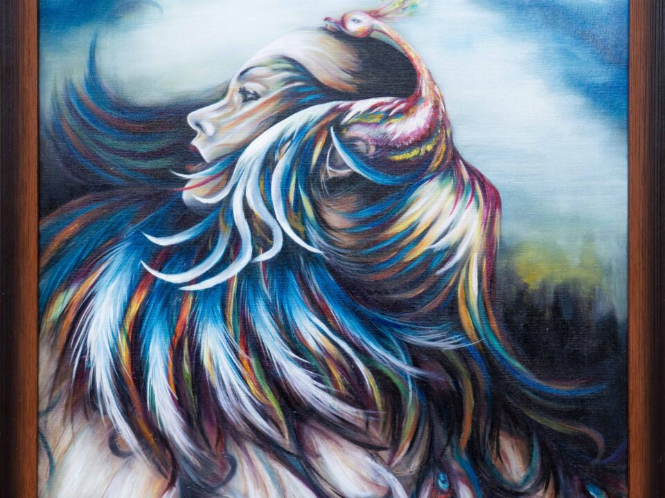 zümrütü anka, tuval, yağlı boya, simurg, phoenix, emerald phoenix