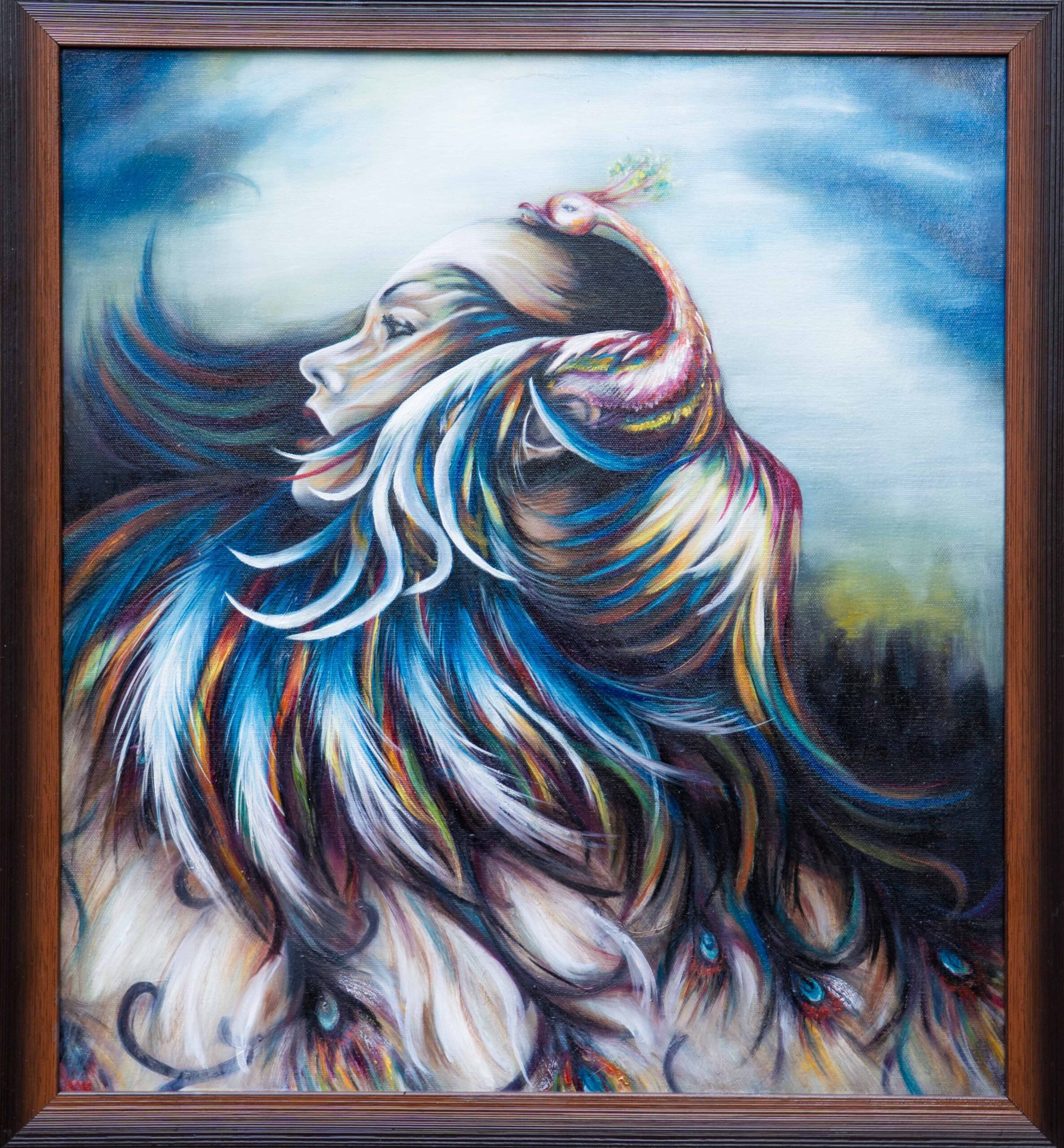 zümrütü anka, tuval, yağlı boya, simurg, phoenix, emerald phoenix