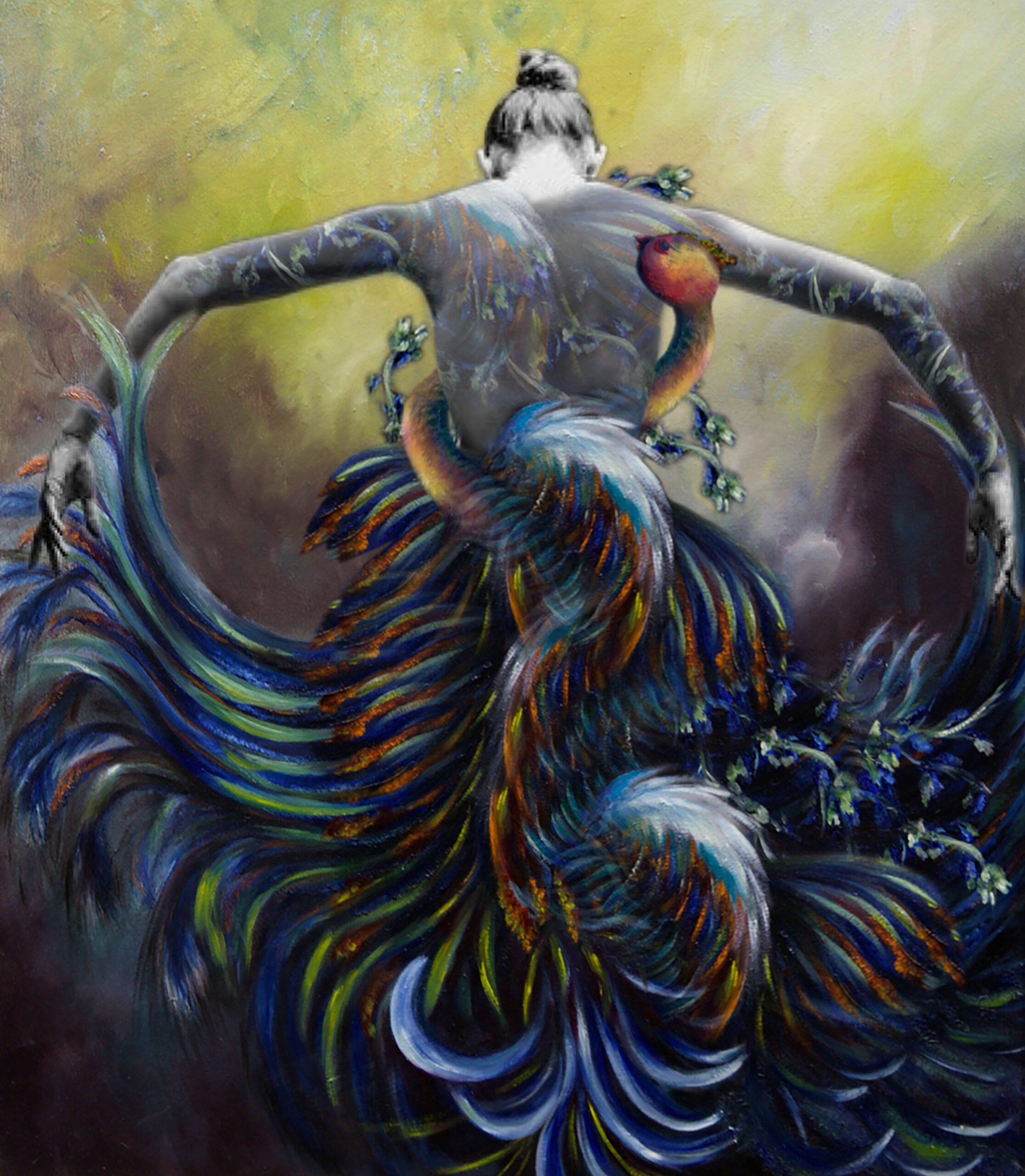 simurg, zümrüdü anka, phoenix, emerald phoenix, digital art, digital collage