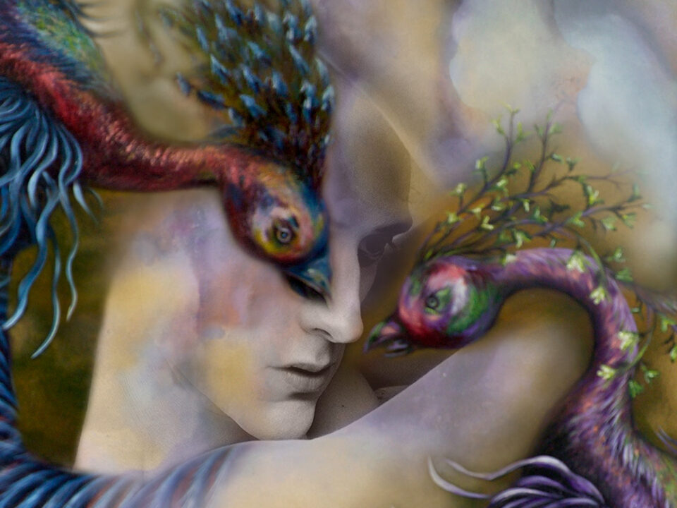 simurg, zümrüdü anka, phoenix, emerald phoenix, digital art, digital collage