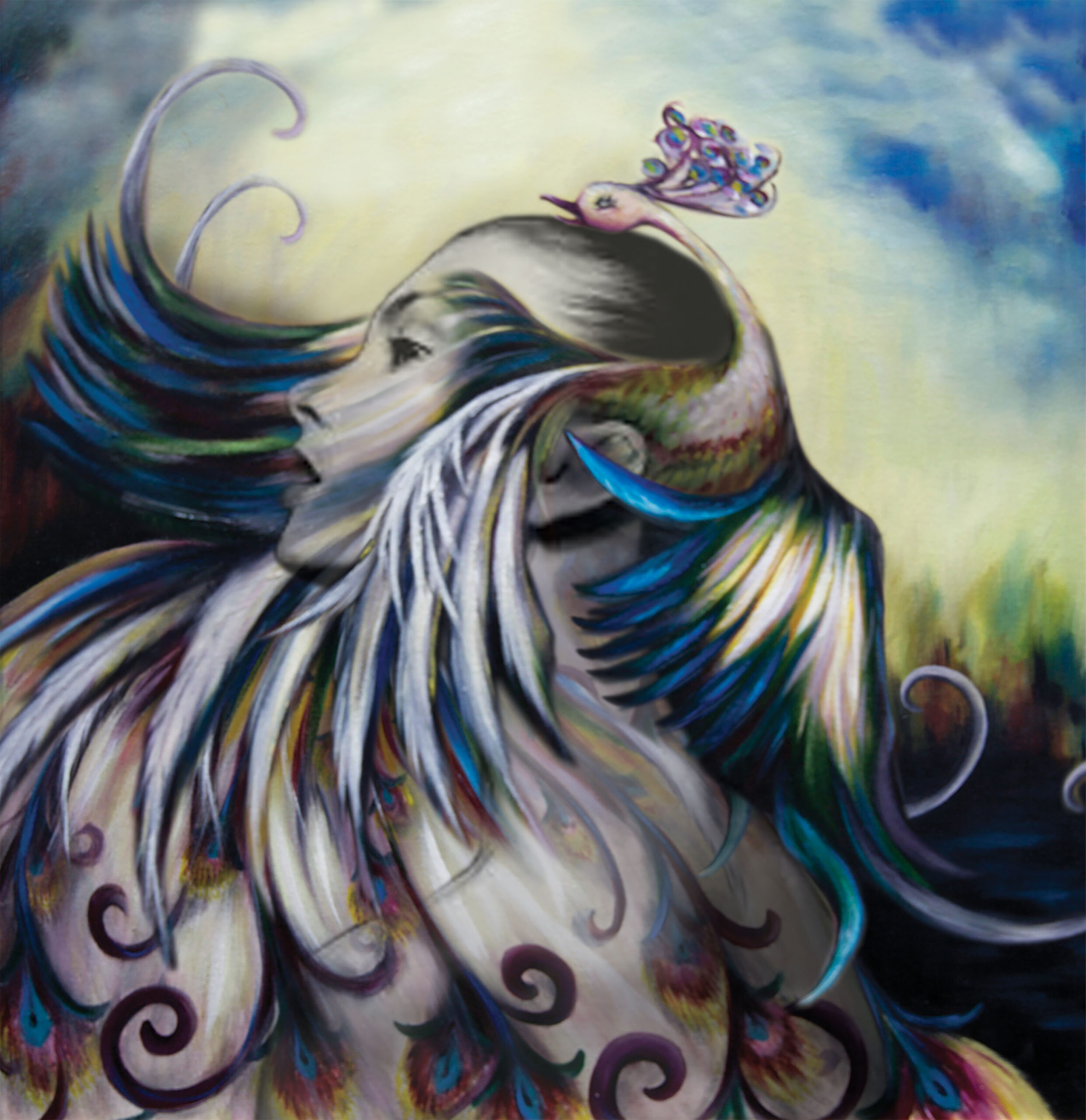 simurg, zümrüdü anka, phoenix, emerald phoenix, digital art, digital collage