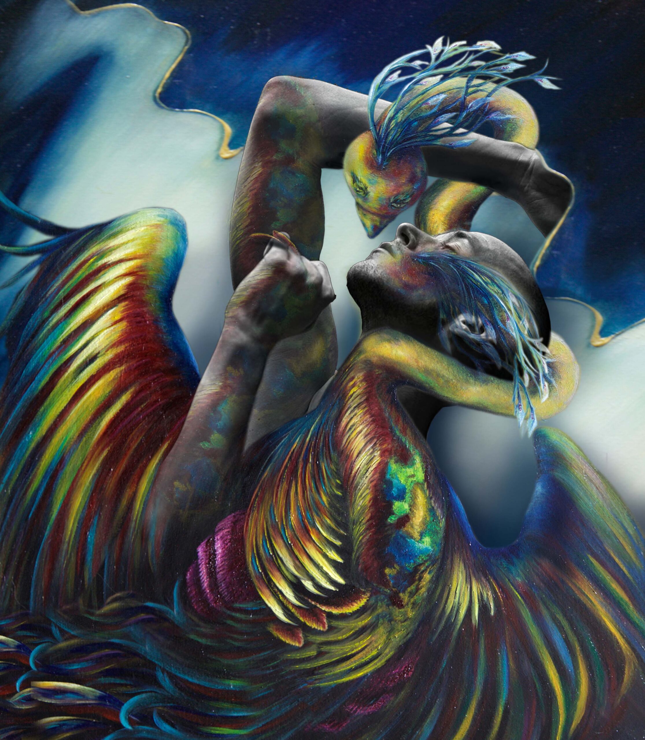 simurg, zümrüdü anka, phoenix, emerald phoenix, digital art, digital collage