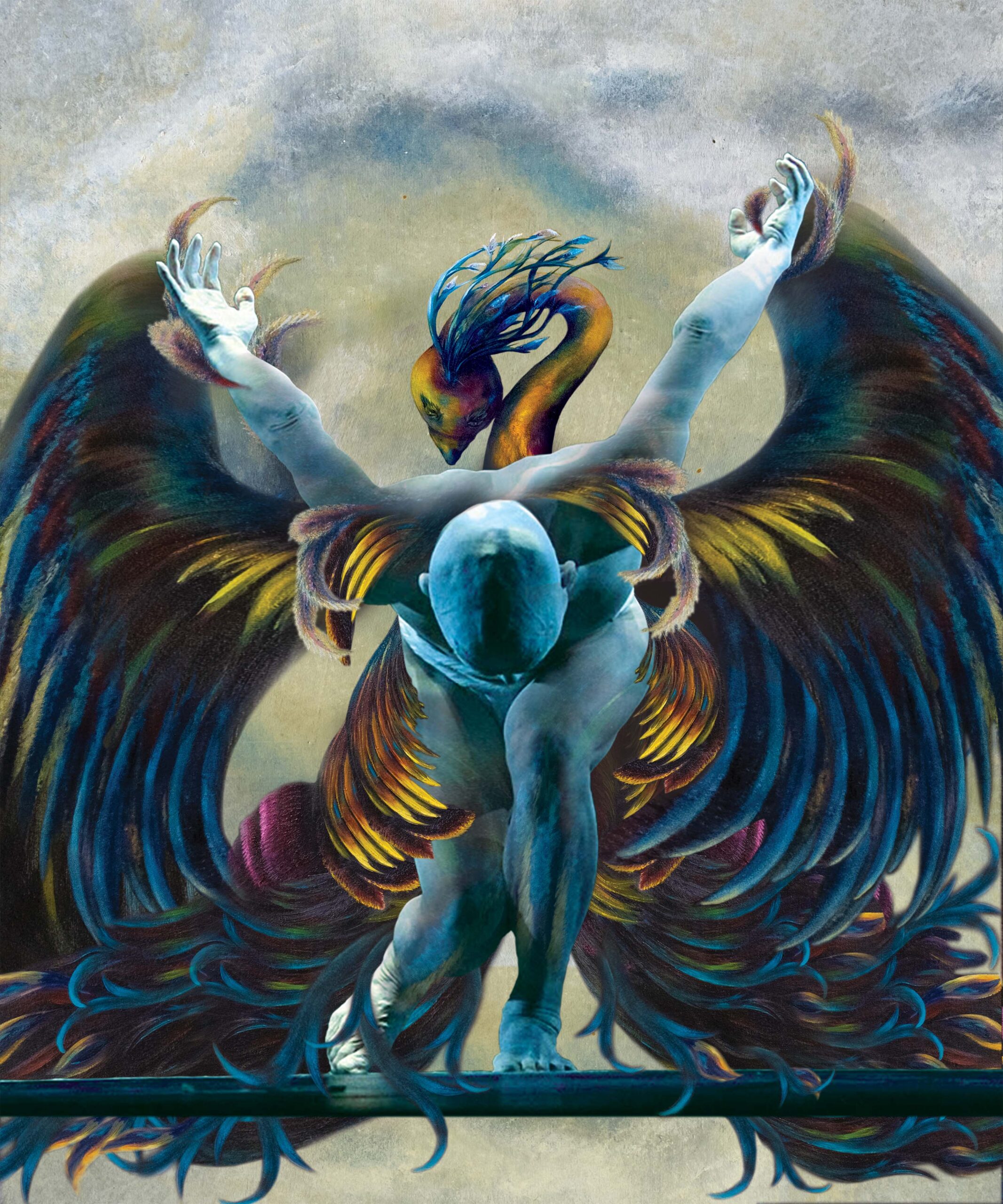 simurg, zümrüdü anka, phoenix, emerald phoenix, digital art, digital collage