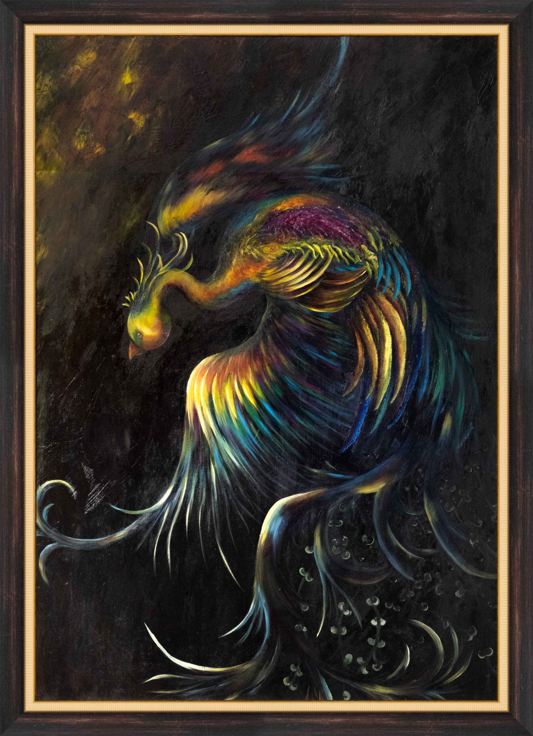 zümrütü anka, tuval, yağlı boya, simurg, phoenix, emerald phoenix