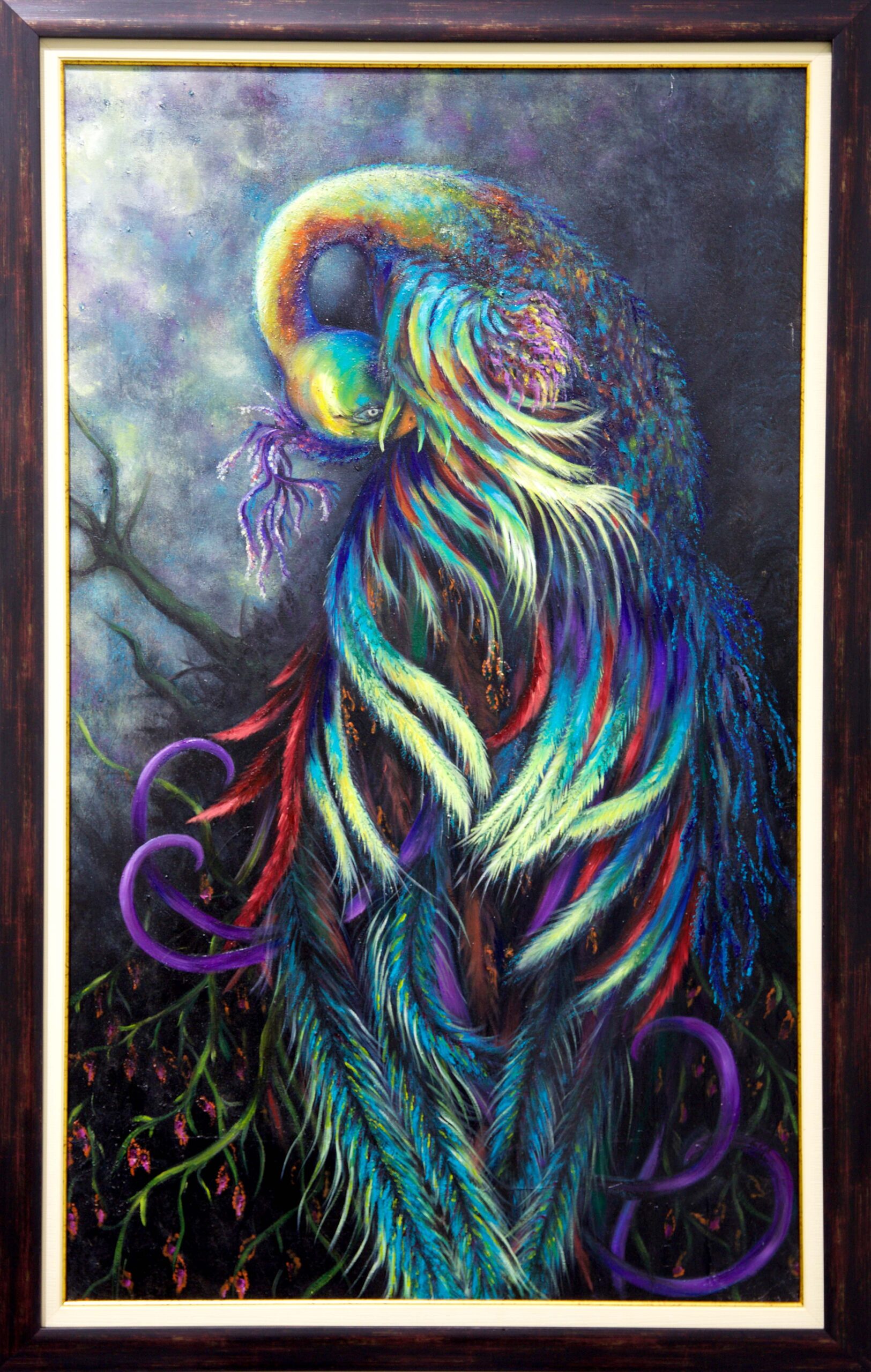 zümrütü anka, tuval, yağlı boya, simurg, phoenix, emerald phoenix