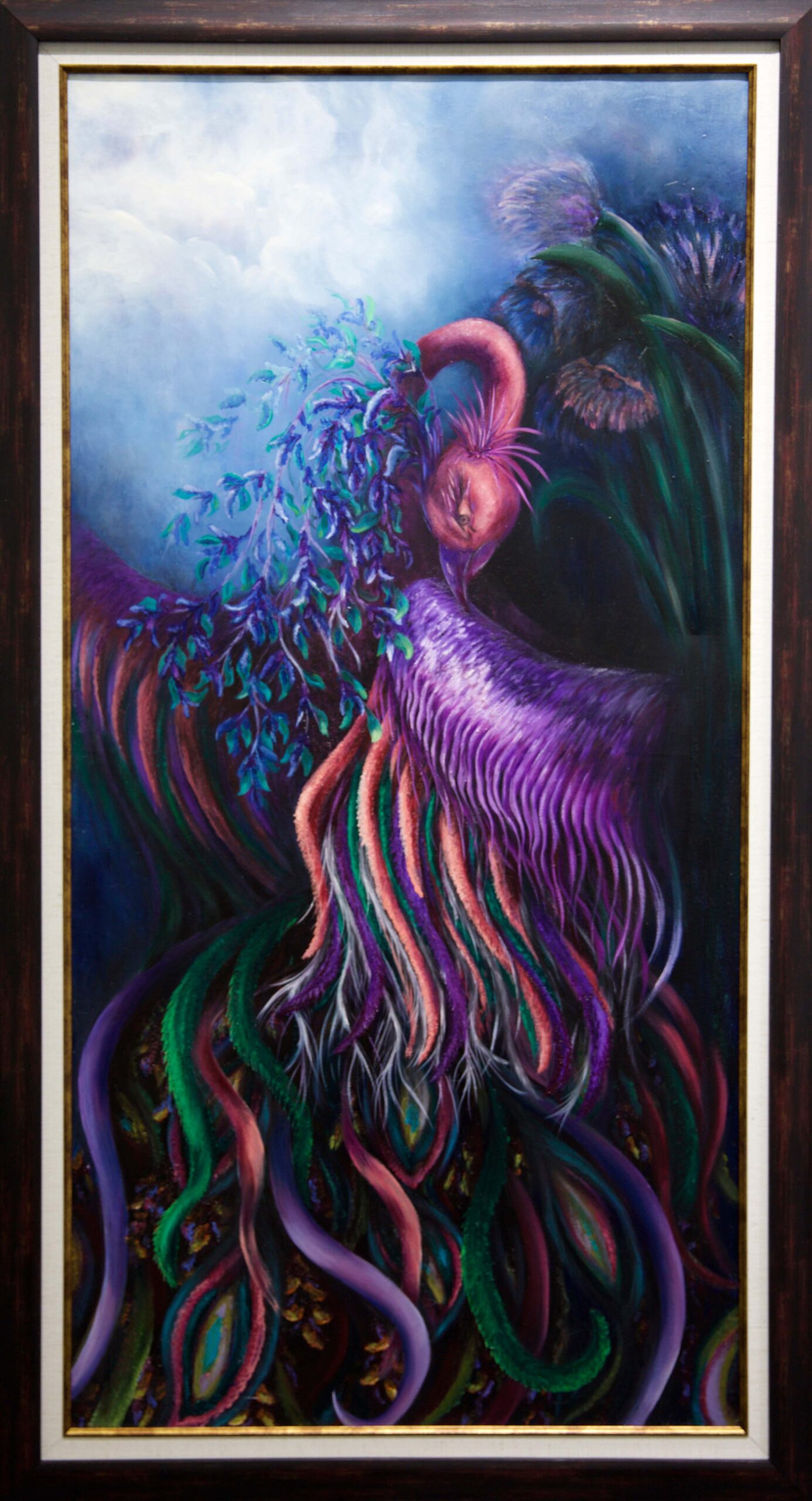 zümrütü anka, tuval, yağlı boya, simurg, phoenix, emerald phoenix