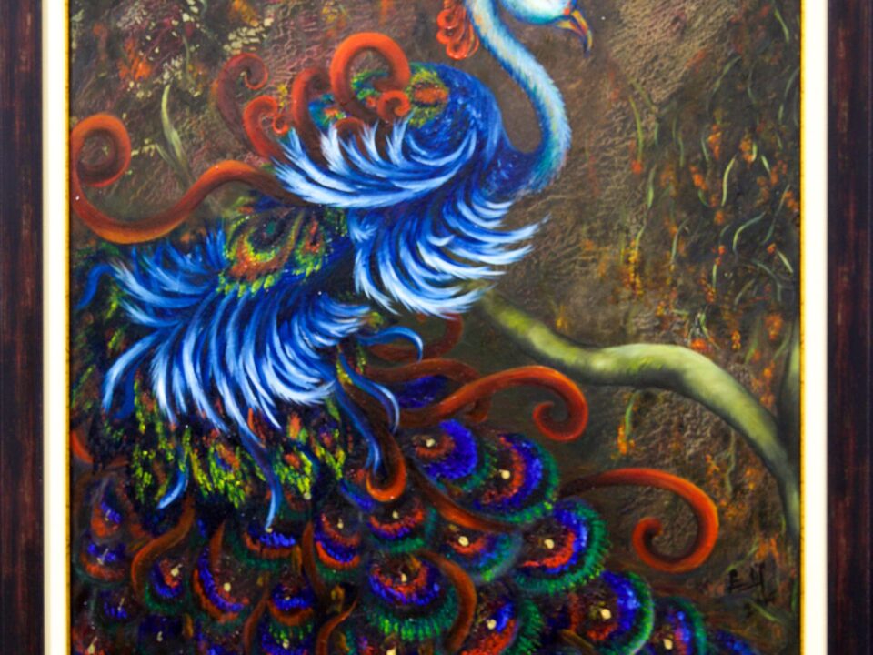 zümrütü anka, tuval, yağlı boya, simurg, phoenix, emerald phoenix