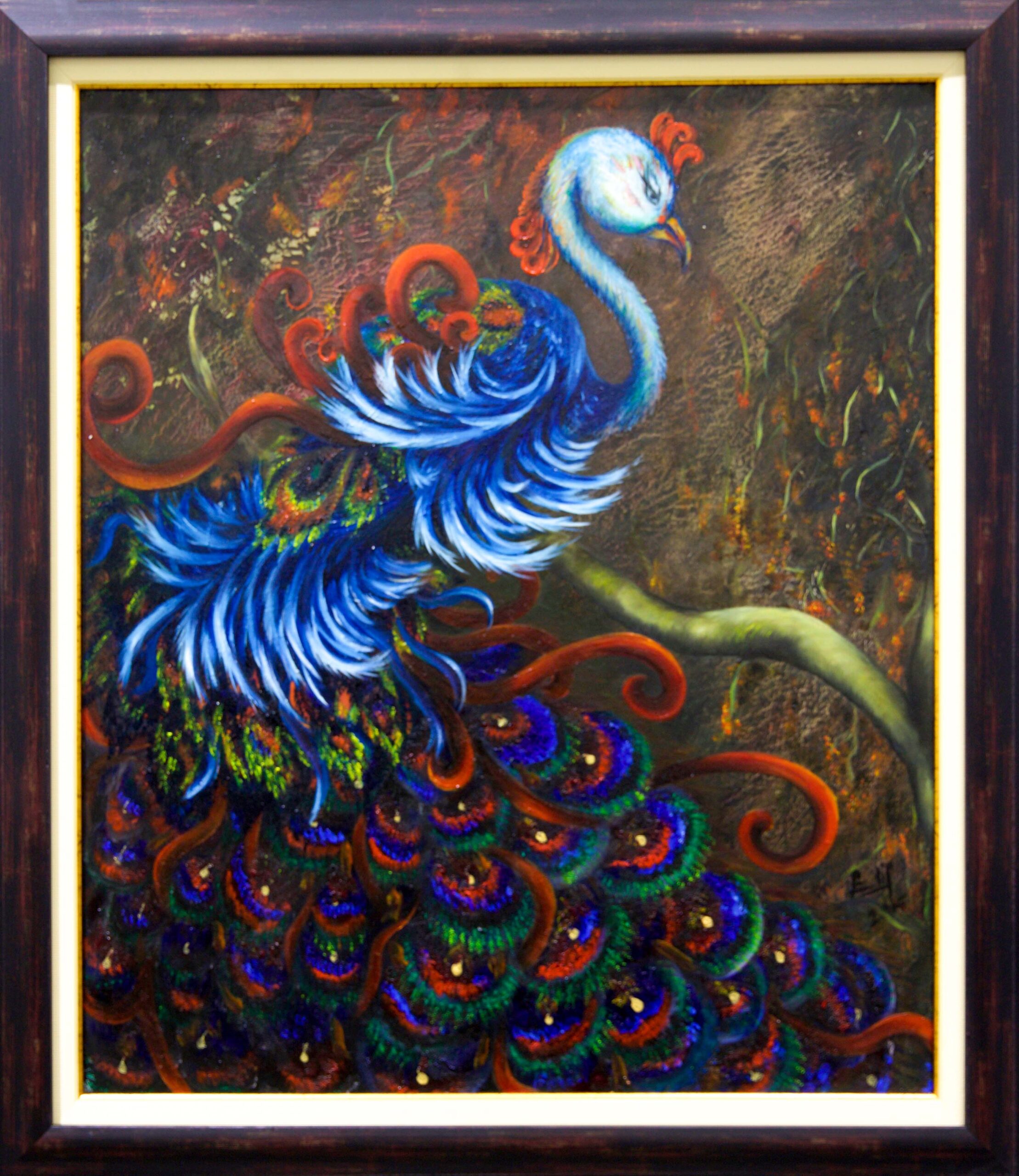 zümrütü anka, tuval, yağlı boya, simurg, phoenix, emerald phoenix