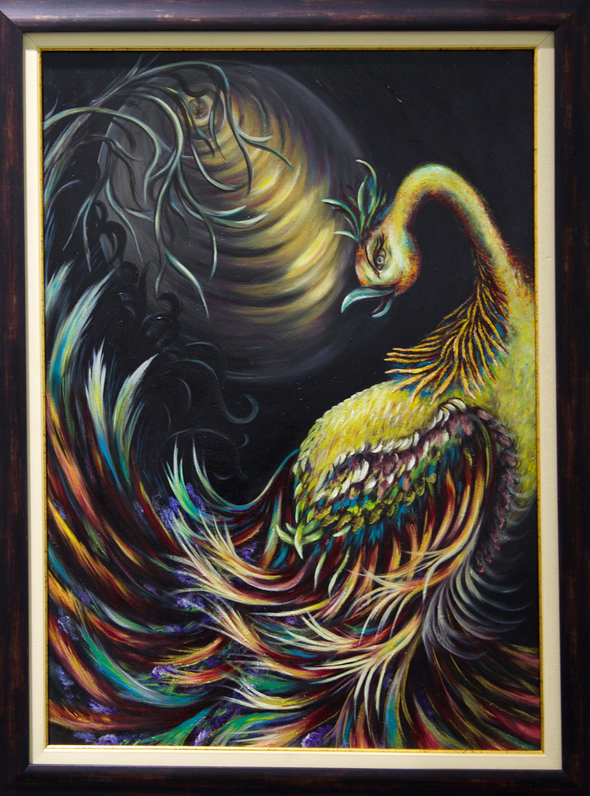 zümrütü anka, tuval, yağlı boya, simurg, phoenix, emerald phoenix