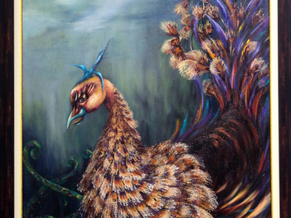 zümrütü anka, tuval, yağlı boya, simurg, phoenix, emerald phoenix