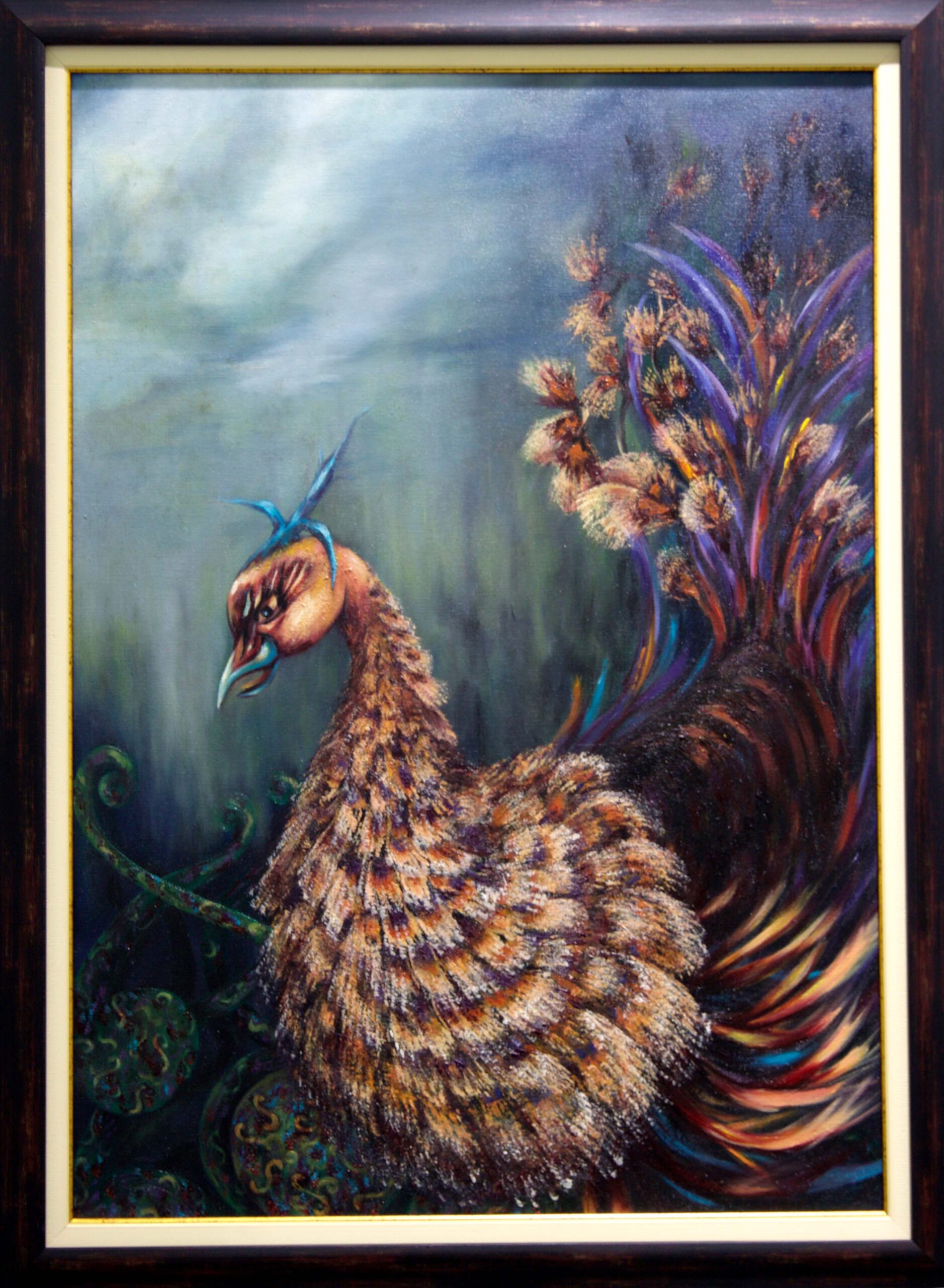 zümrütü anka, tuval, yağlı boya, simurg, phoenix, emerald phoenix