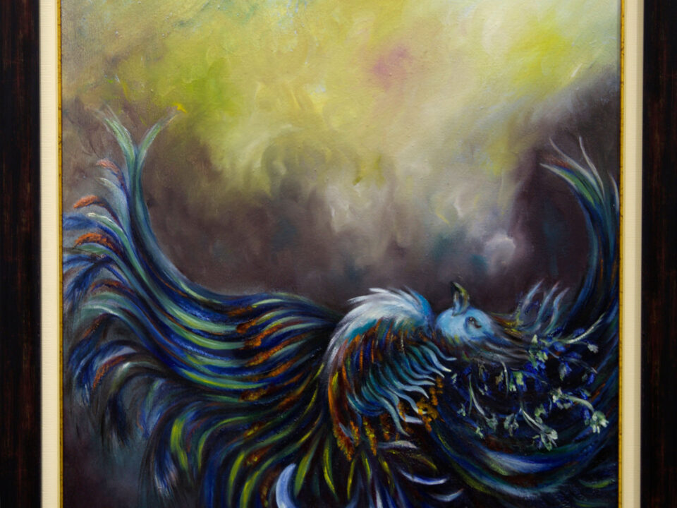 zümrütü anka, tuval, yağlı boya, simurg, phoenix, emerald phoenix