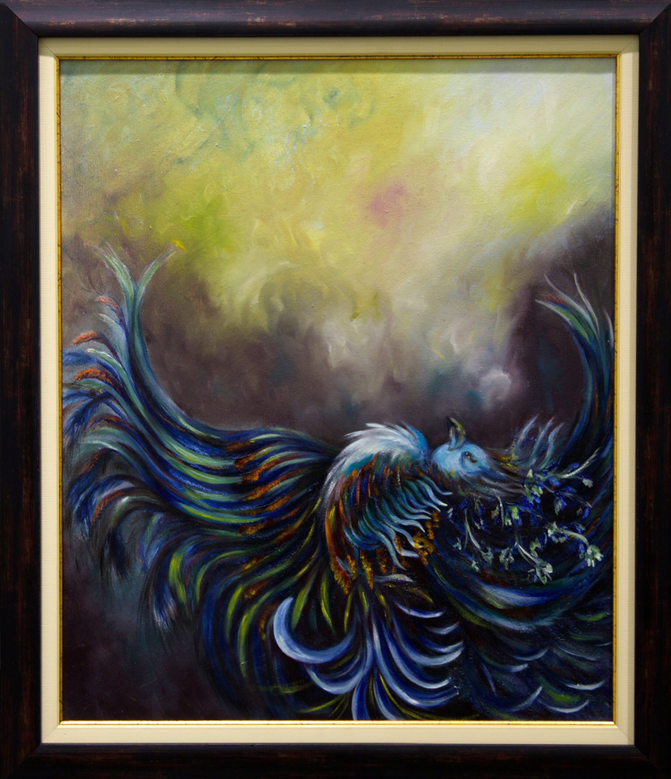 zümrütü anka, tuval, yağlı boya, simurg, phoenix, emerald phoenix