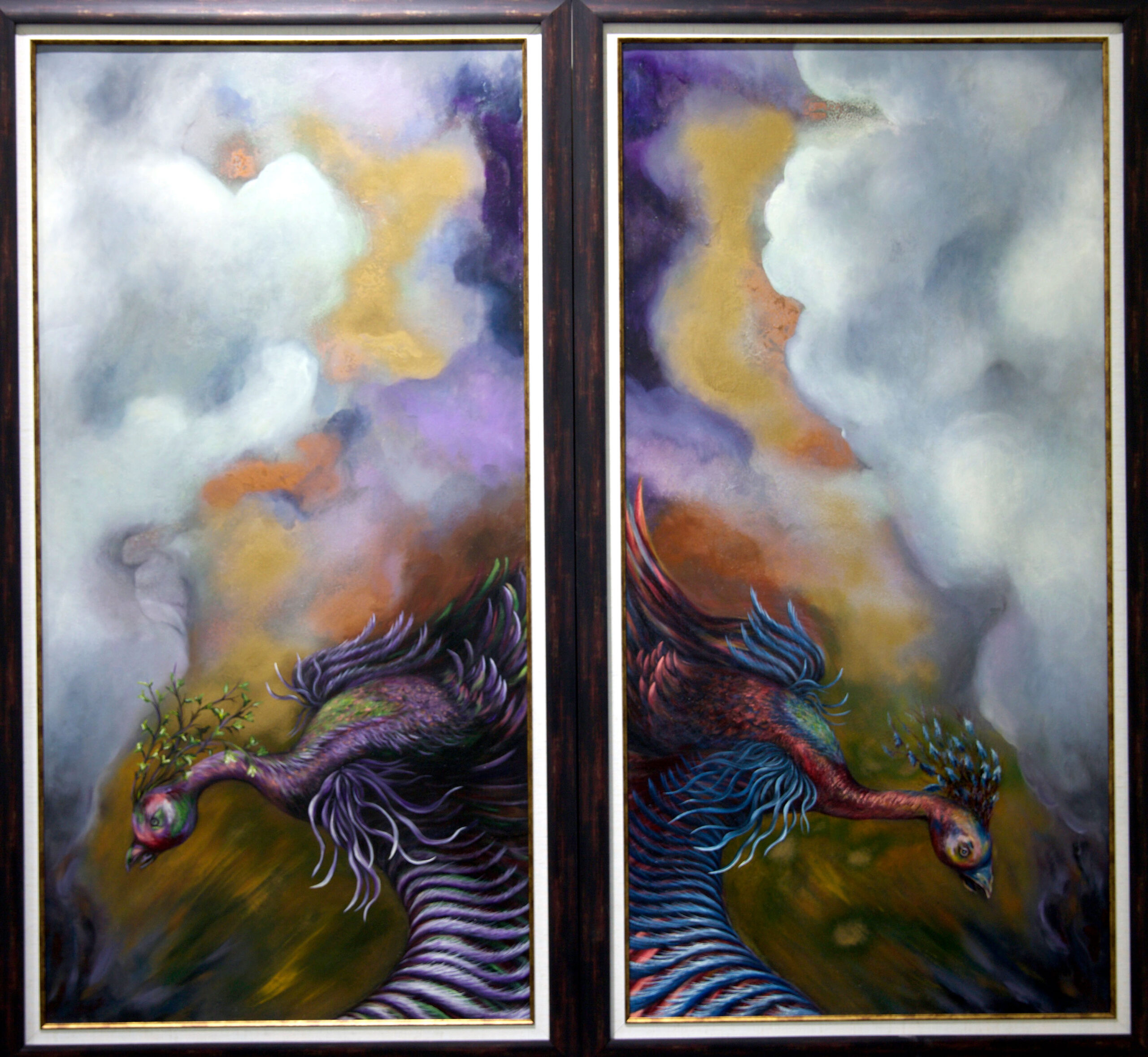 zümrütü anka, tuval, yağlı boya, simurg, phoenix, emerald phoenix