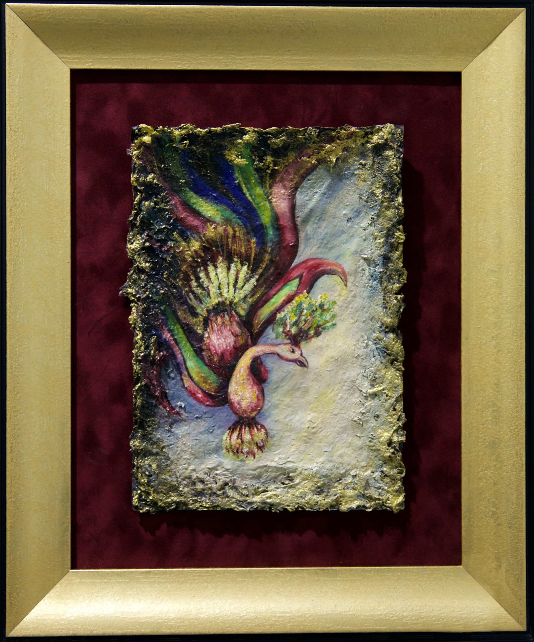 zümrütü anka, tuval, yağlı boya, simurg, phoenix, emerald phoenix