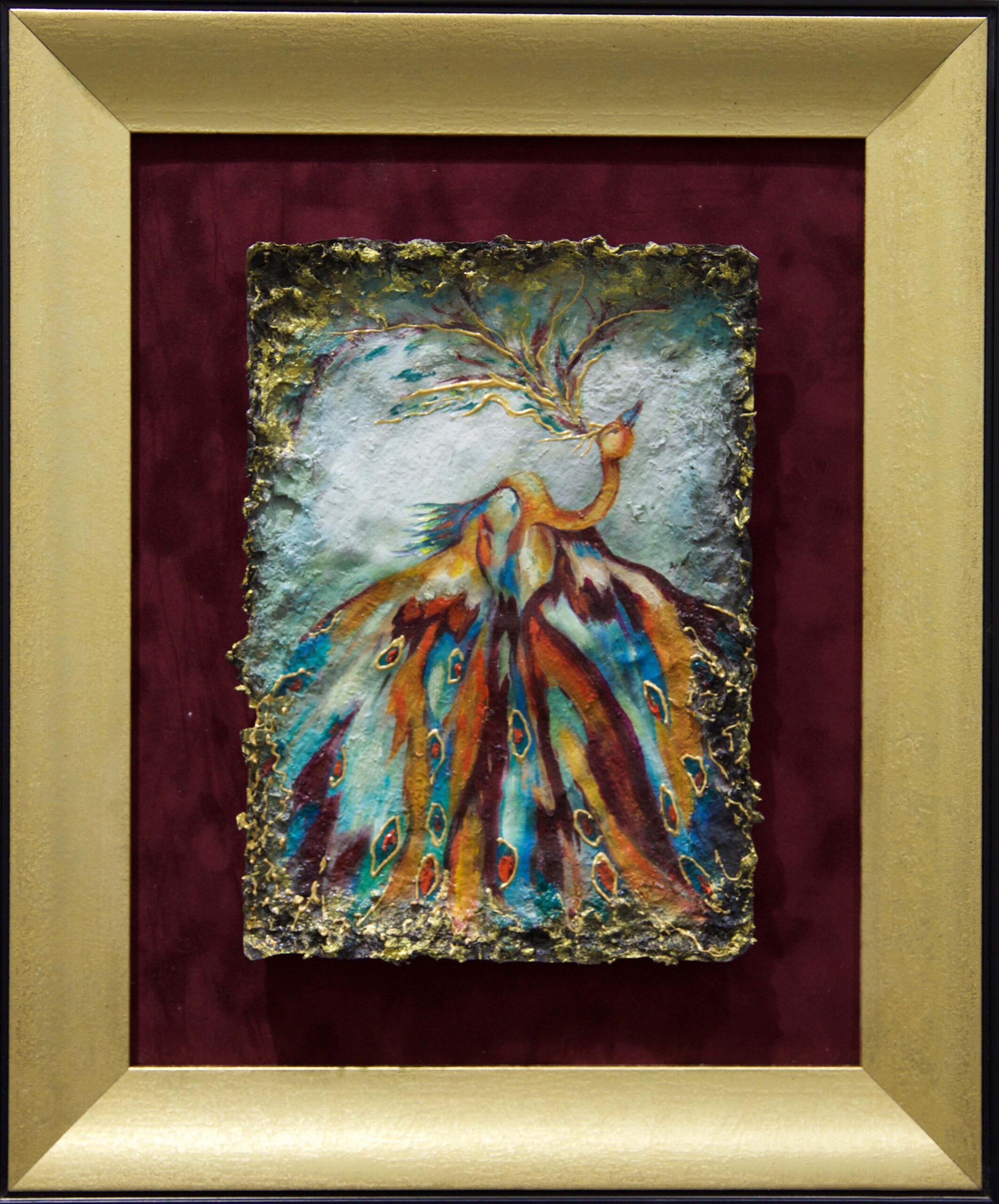 zümrütü anka, tuval, yağlı boya, simurg, phoenix, emerald phoenix