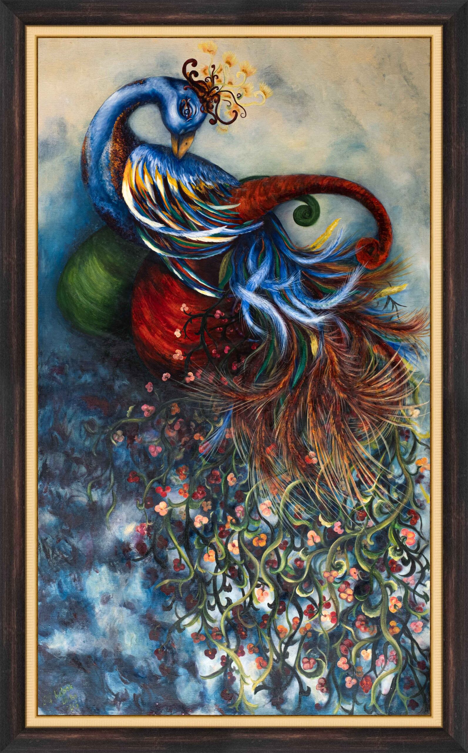 zümrütü anka, tuval, yağlı boya, simurg, phoenix, emerald phoenix