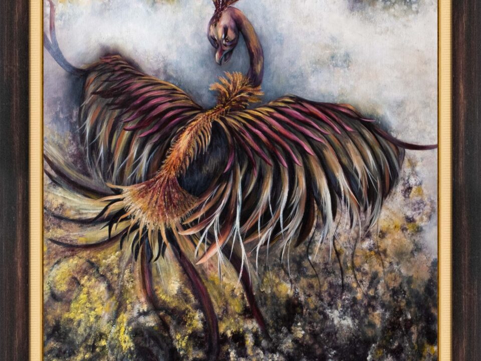 zümrütü anka, tuval, yağlı boya, simurg, phoenix, emerald phoenix