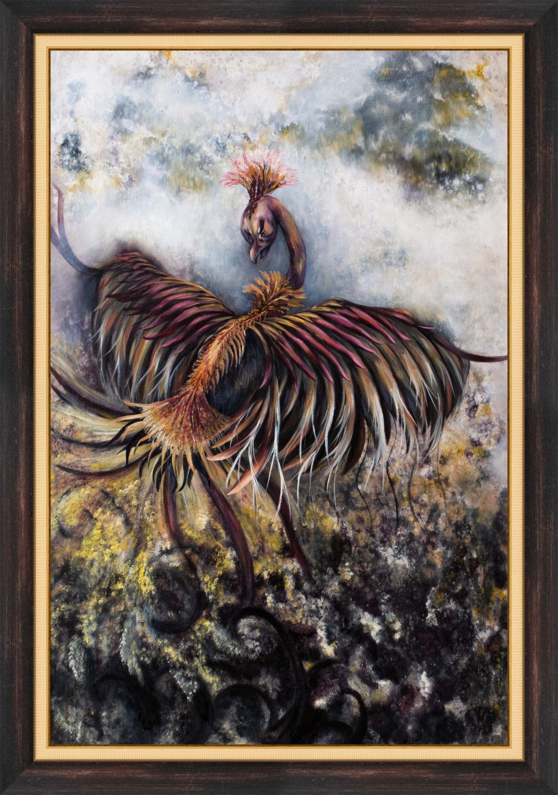 zümrütü anka, tuval, yağlı boya, simurg, phoenix, emerald phoenix