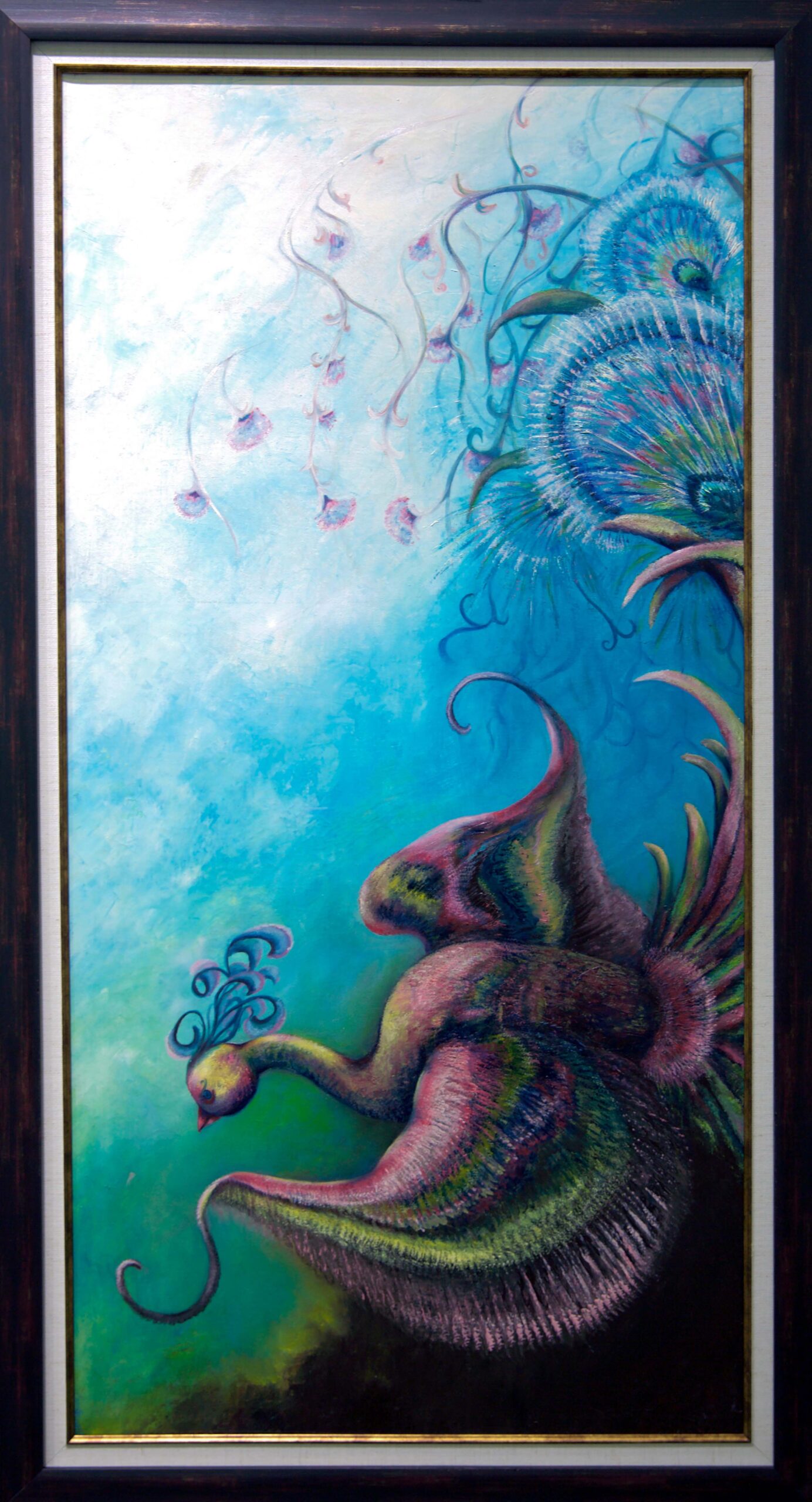 zümrütü anka, tuval, yağlı boya, simurg, phoenix, emerald phoenix