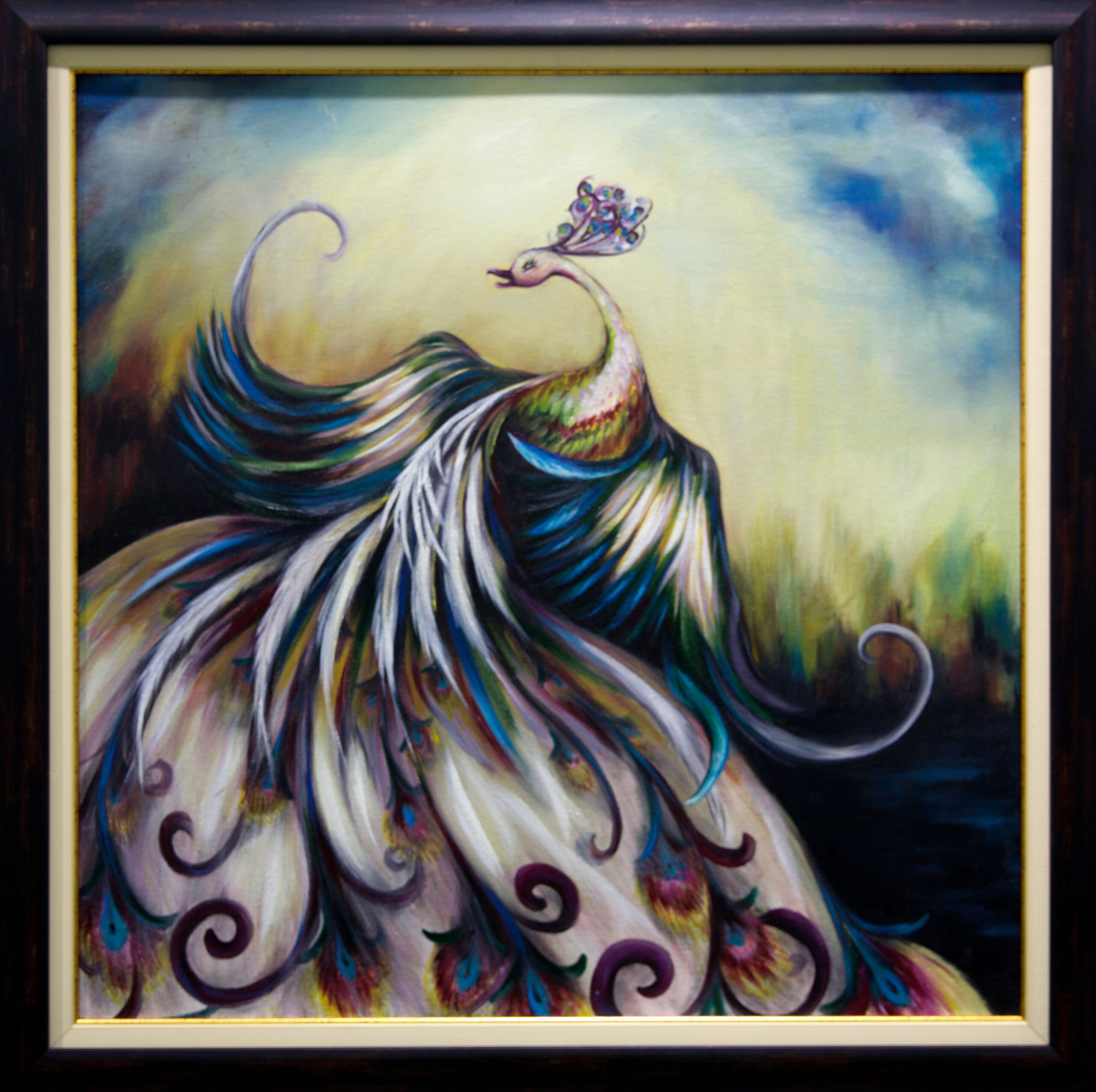 zümrütü anka, tuval, yağlı boya, simurg, phoenix, emerald phoenix