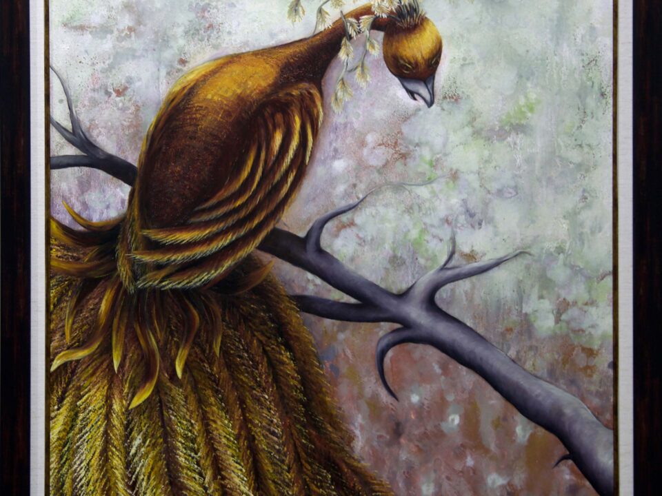 zümrütü anka, tuval, yağlı boya, simurg, phoenix, emerald phoenix