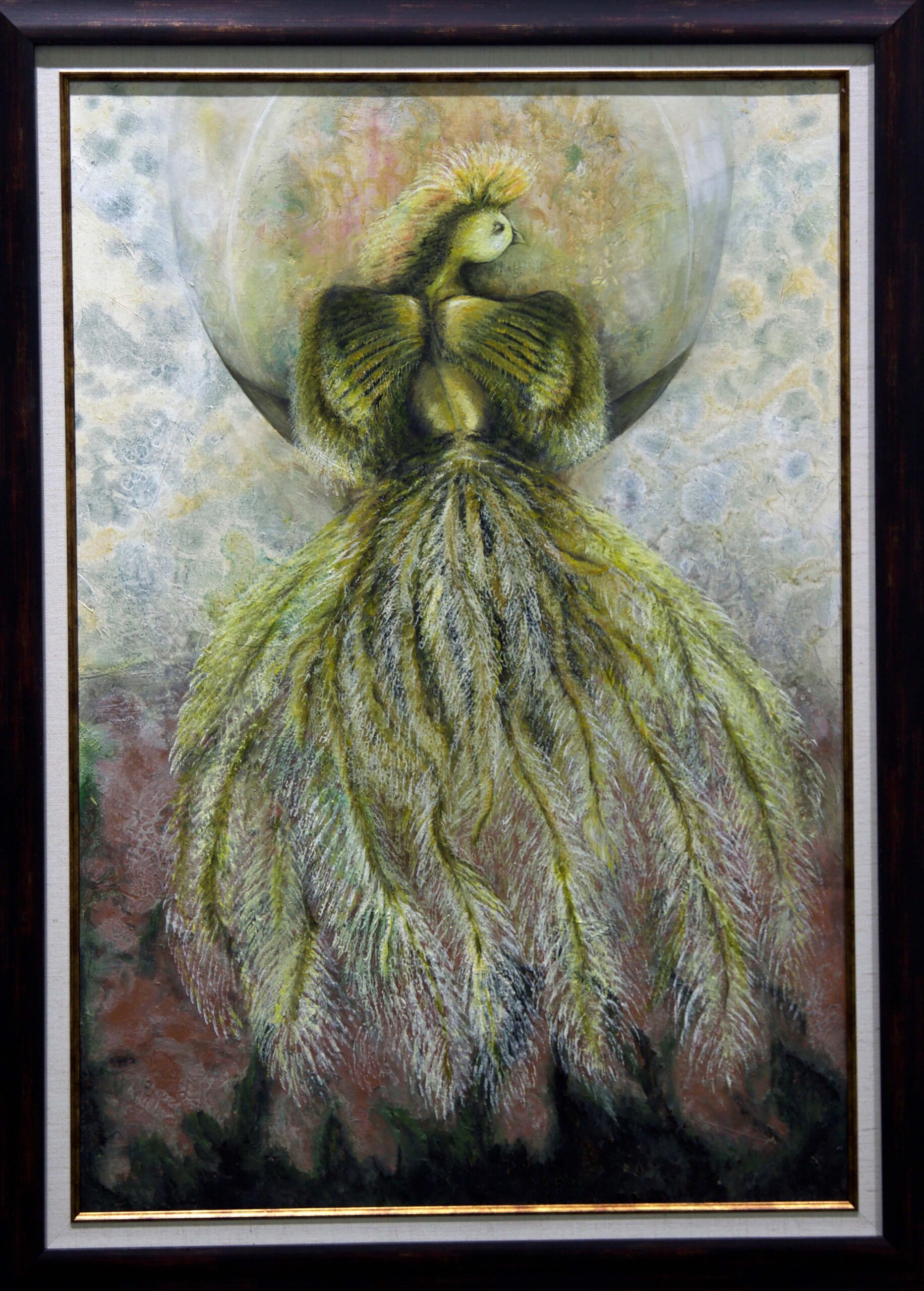 zümrütü anka, tuval, yağlı boya, simurg, phoenix, emerald phoenix