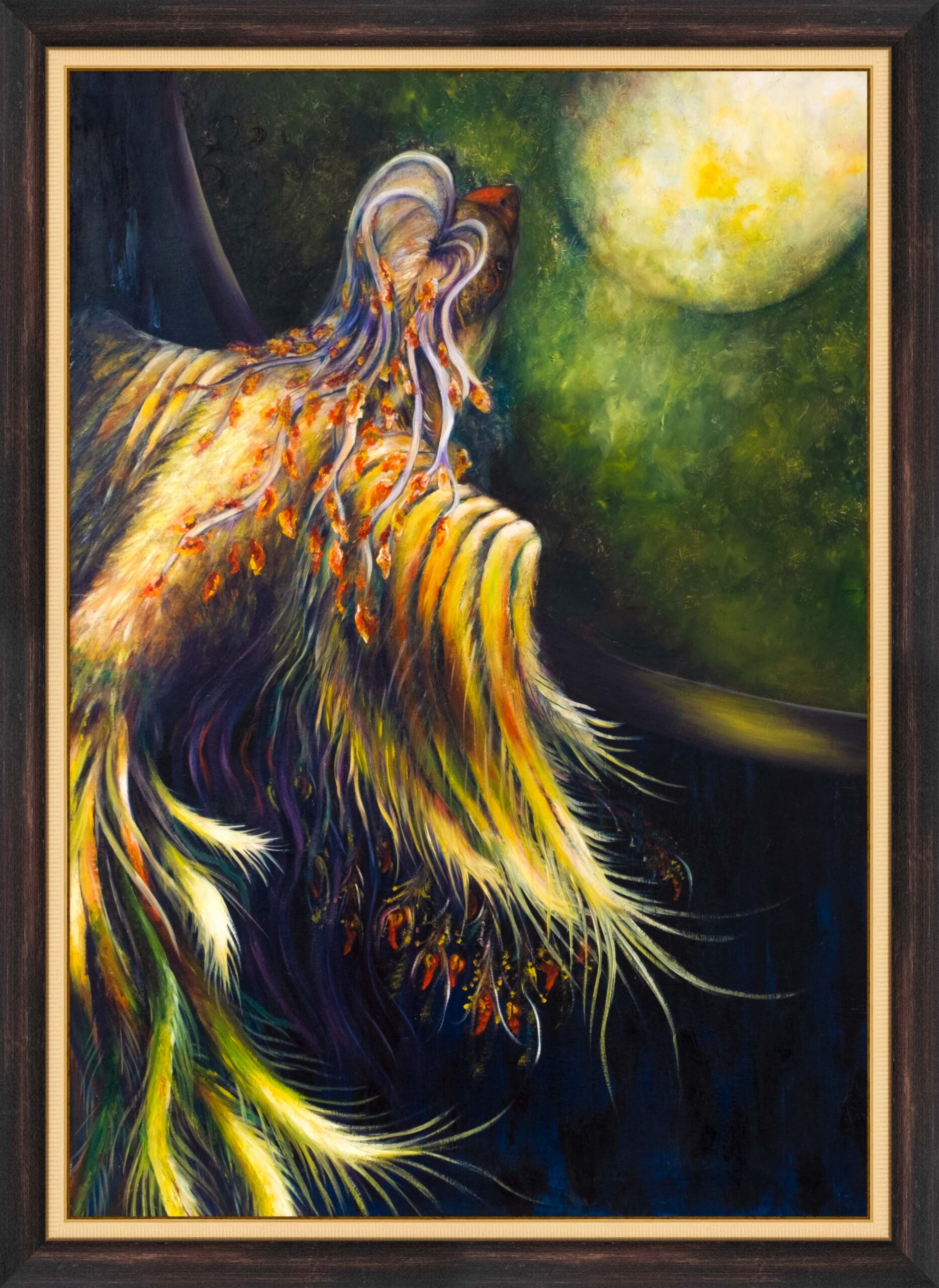 zümrütü anka, tuval, yağlı boya, simurg, phoenix, emerald phoenix