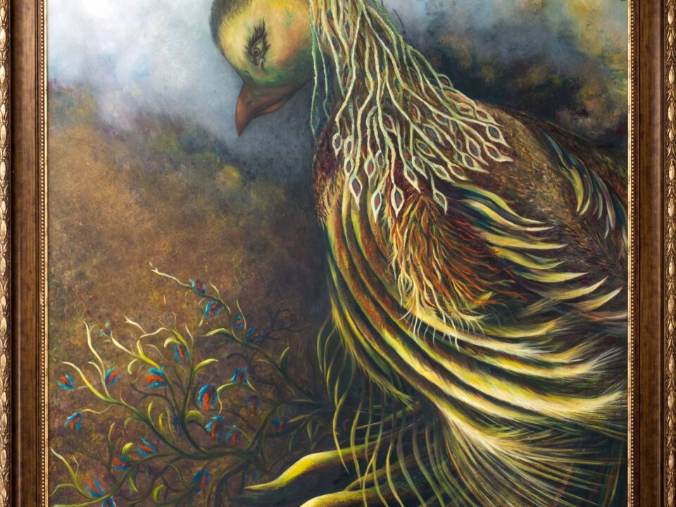 zümrütü anka, tuval, yağlı boya, simurg, phoenix, emerald phoenix