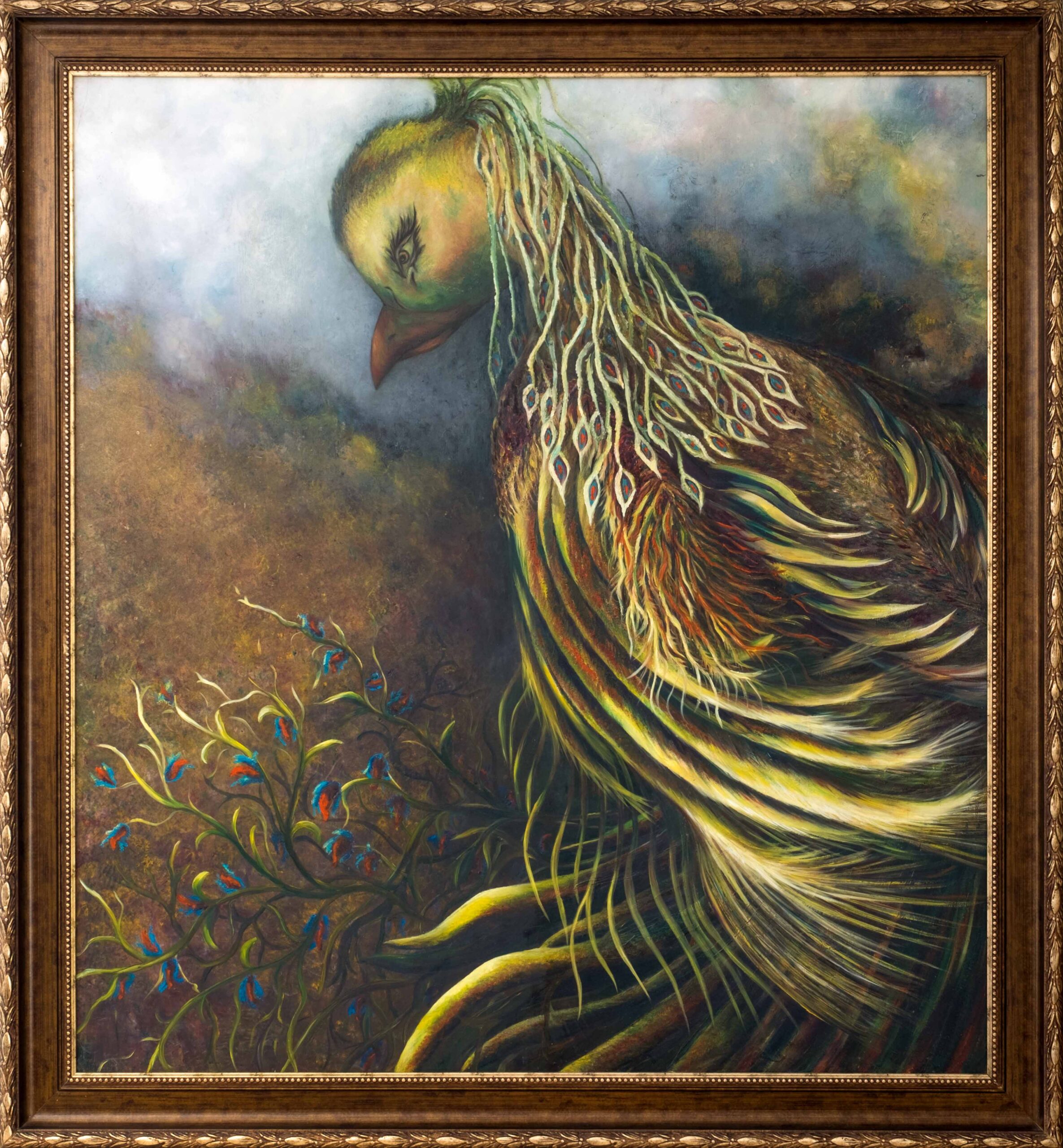 zümrütü anka, tuval, yağlı boya, simurg, phoenix, emerald phoenix