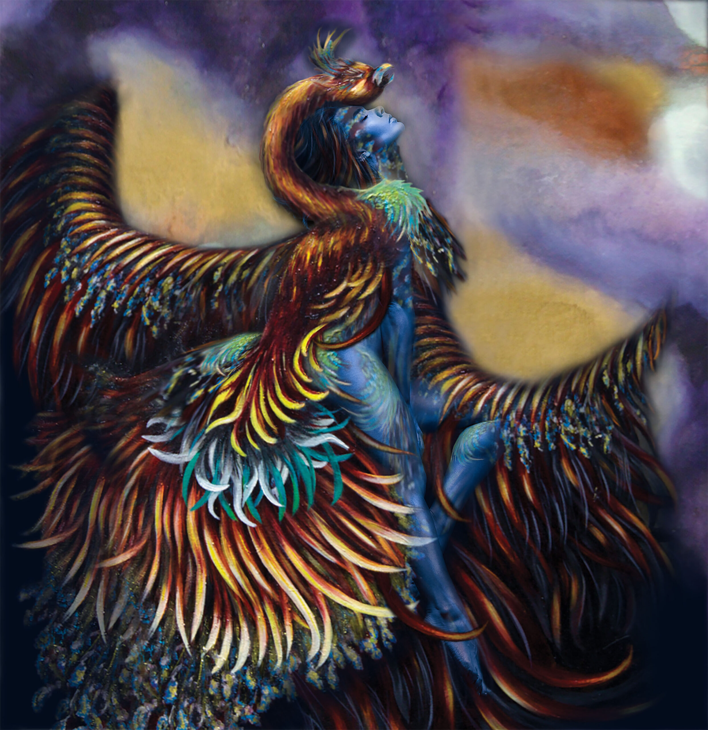 simurg, zümrüdü anka, phoenix, emerald phoenix, digital art, digital collage